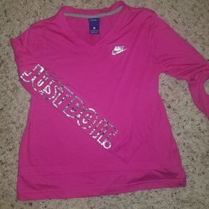 Nike pink small long sleeve t iridescent symbols